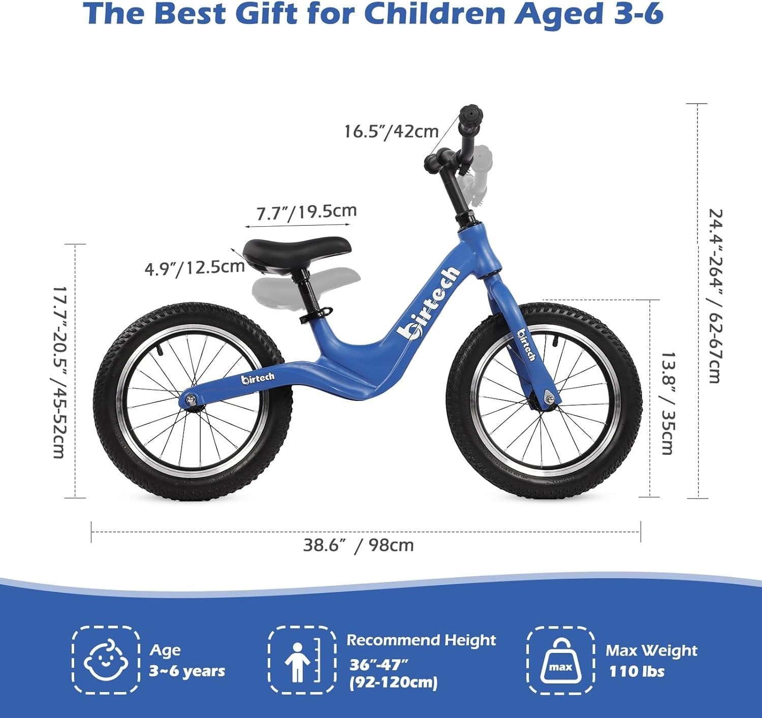 14 Inch Kids Balance Bike Air Tire Training Bicycle Lightweight Age 2-6