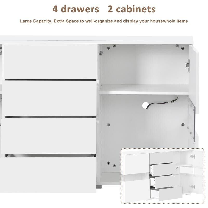 Modern White LED Sideboard Cabinet with Drawers Gloss Finish Storage