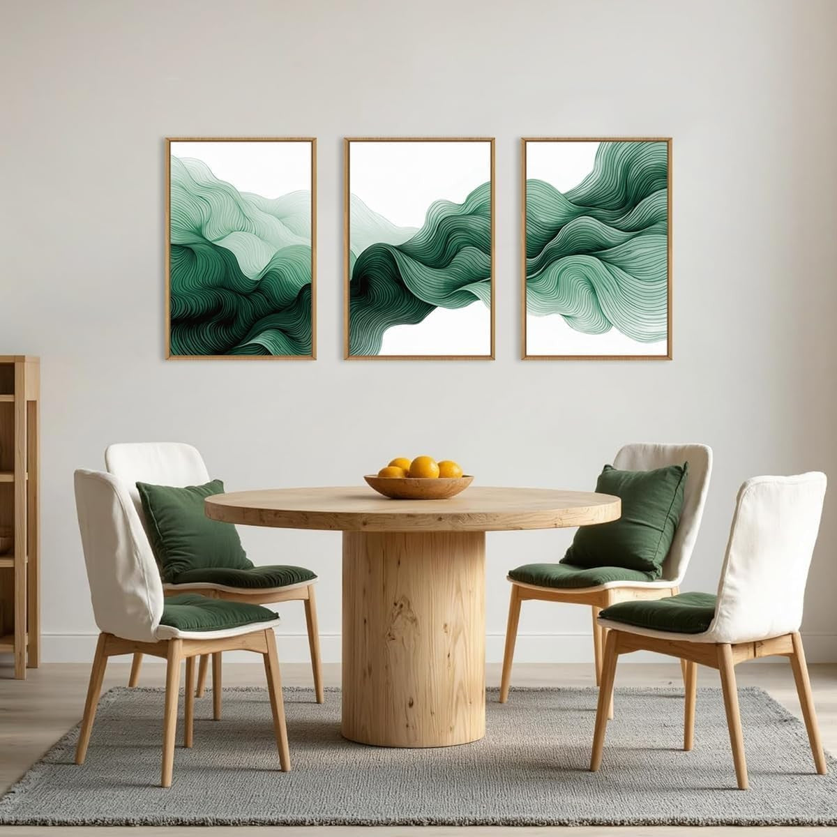 Large Green Abstract Canvas Wall Art Set 3 Modern Minimalist Prints