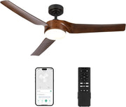52" Smart Ceiling Fan with Light, 6-Speed, Remote, Black Walnut