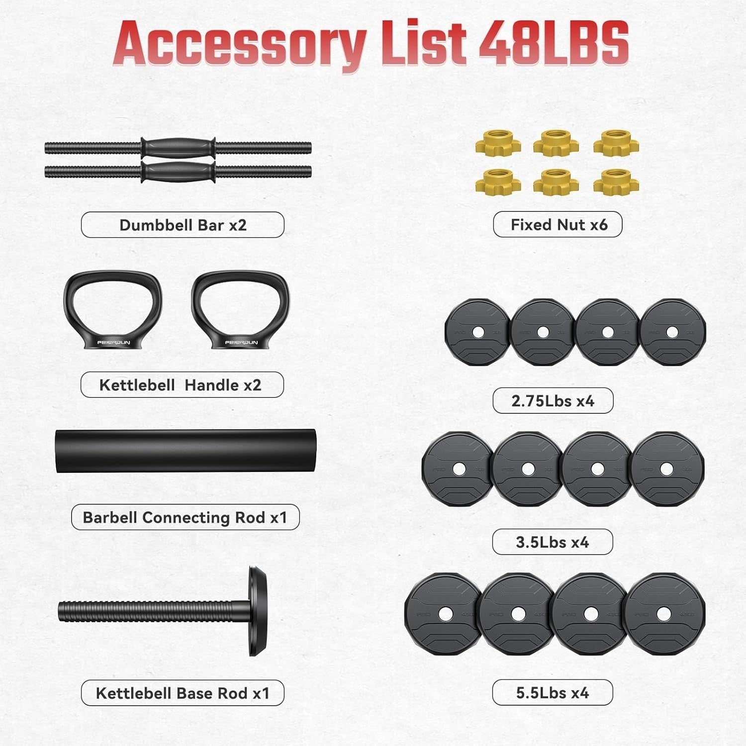 27kg Adjustable Dumbbell Set 5-in-1 Home Gym Barbell Kettlebell Weights