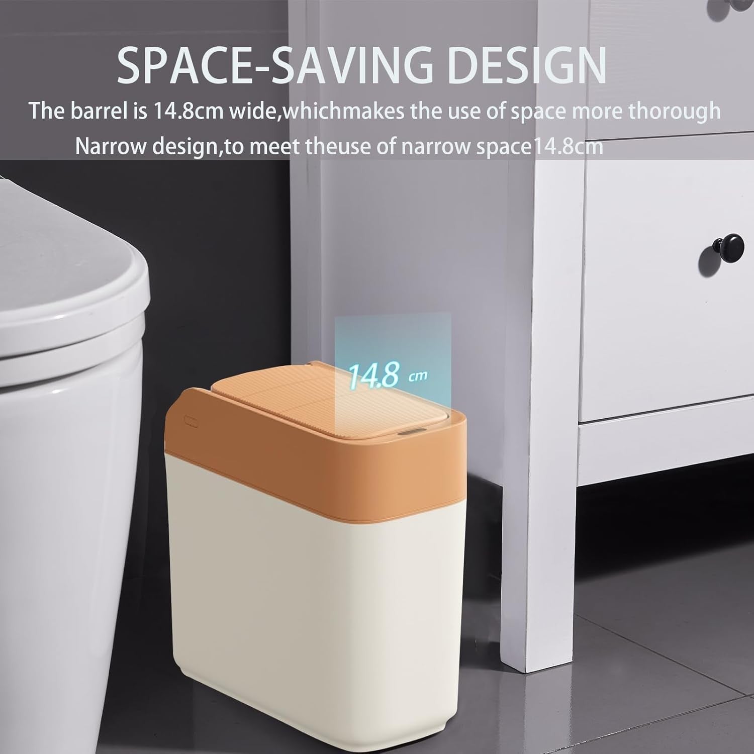 12L Automatic Bathroom Bin Motion Sensor Slim Slide Lid