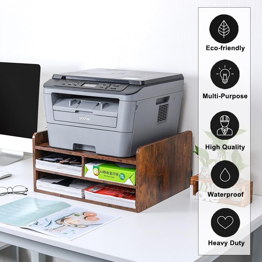 3-Tier Desktop Printer Stand with Storage & 3 Compartments – Desk Organiser