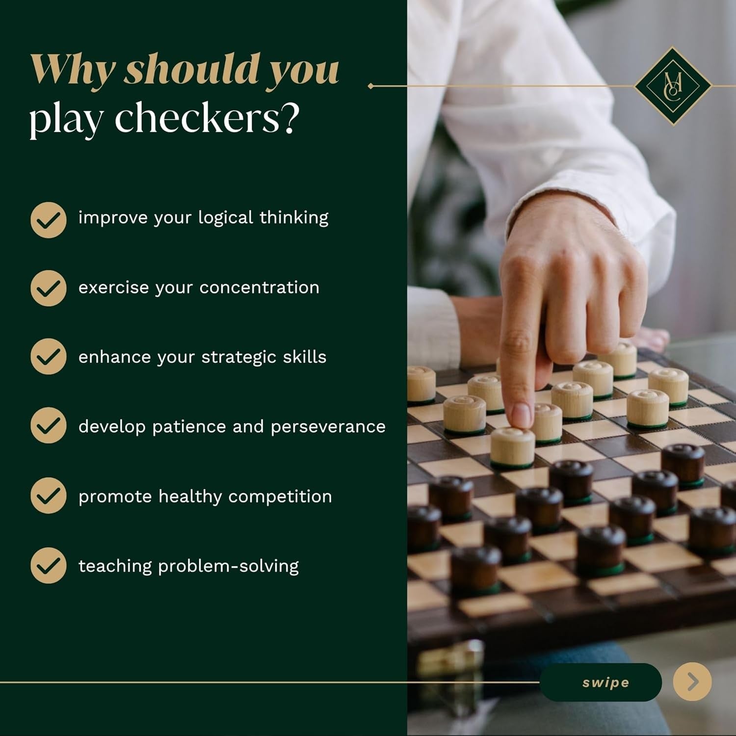 39cm Wooden Checkers Board | XXL 100-Square Folding Draughts Set | Travel Game