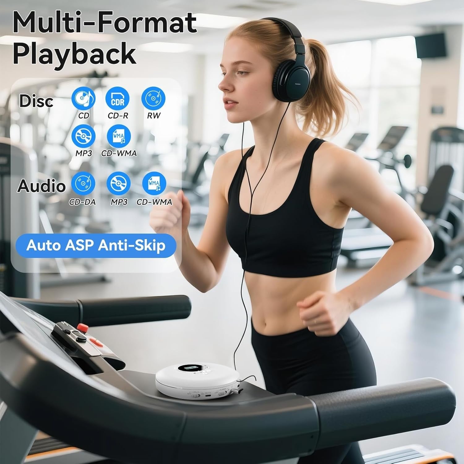 Portable CD Player Anti Skip LCD Display Headphones AUX Personal White
