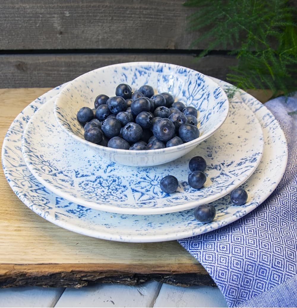 12pc Blue Ceramic Dinner Set Plates & Bowls Dishwasher Safe Tableware