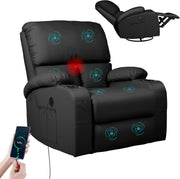 Rocking Recliner Chair Massage Heat 360° Swivel USB Type-C Faux Leather Black