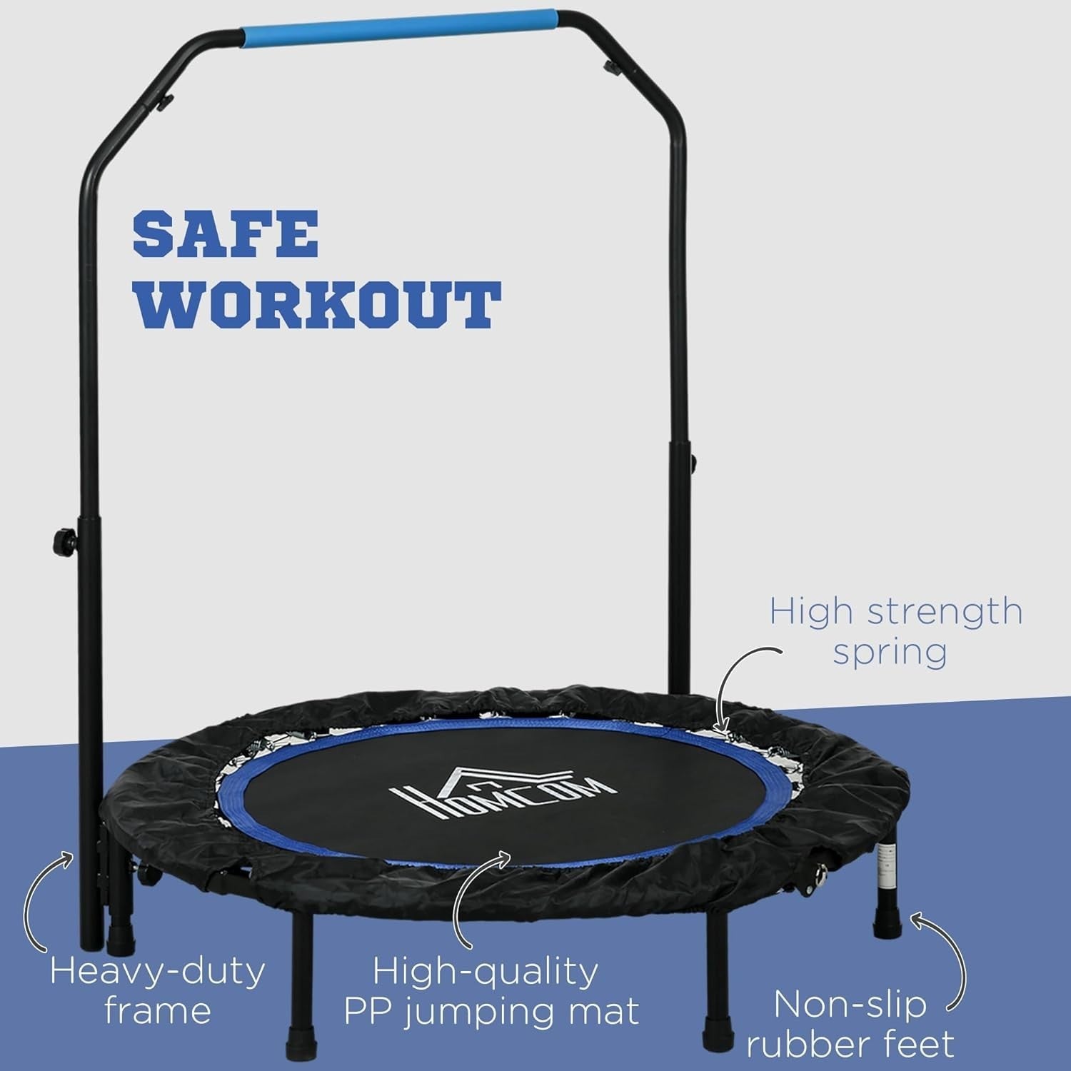 40in Foldable Fitness Rebounder Adjustable Handle Indoor Cardio 150KG