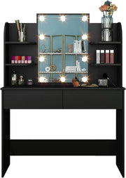 Modern Vanity Desk w/ Lighted Mirror & Charging Station USB Outlet 4 Drawers