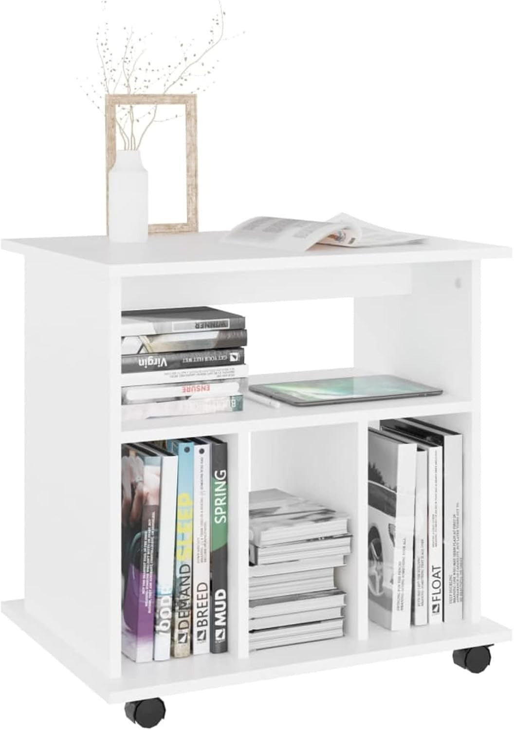 White Rolling File Cabinet Wooden Under Desk Printer Stand Storage