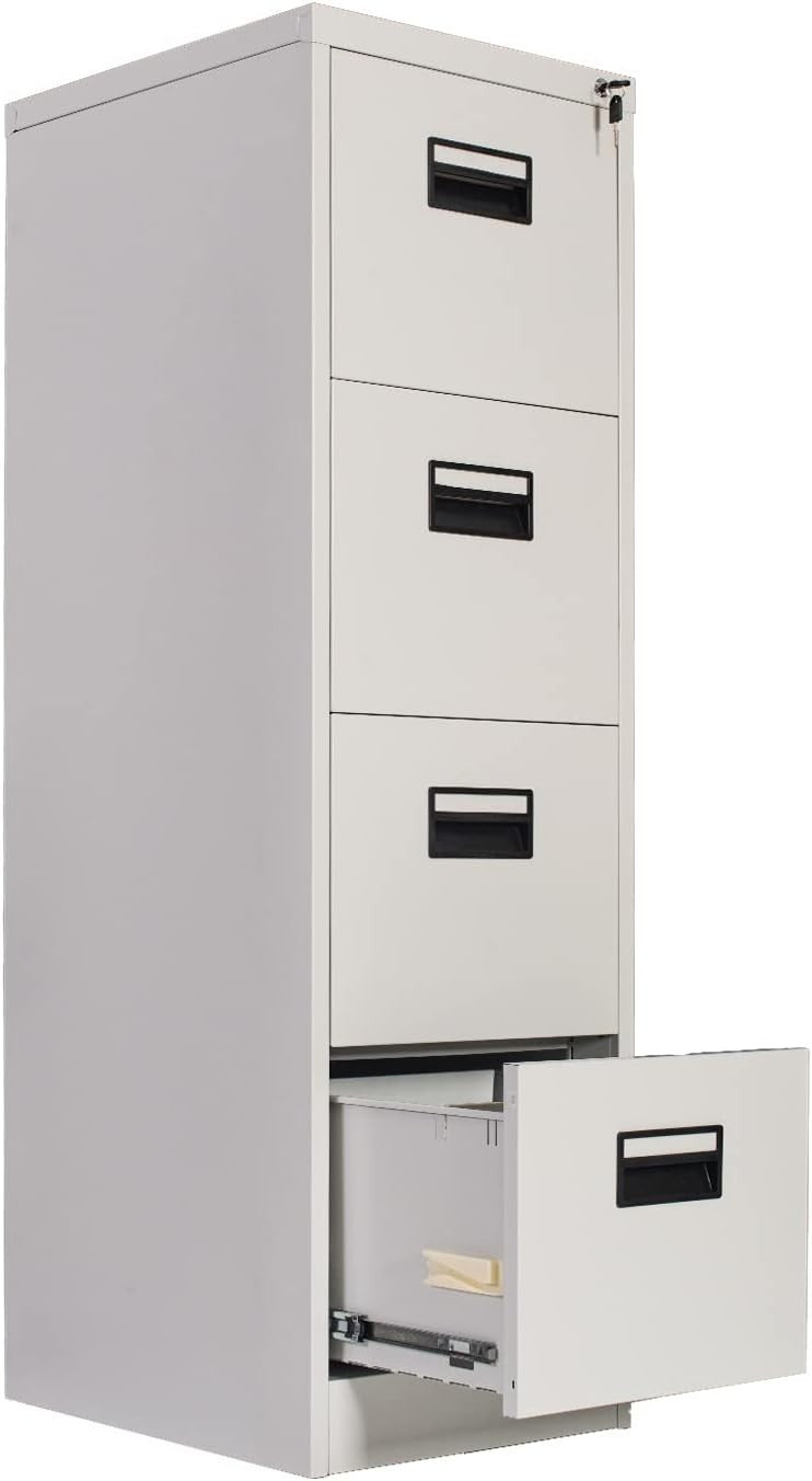 Light Grey 4 Drawer Lockable File Cabinet 50x40x133cm Steel