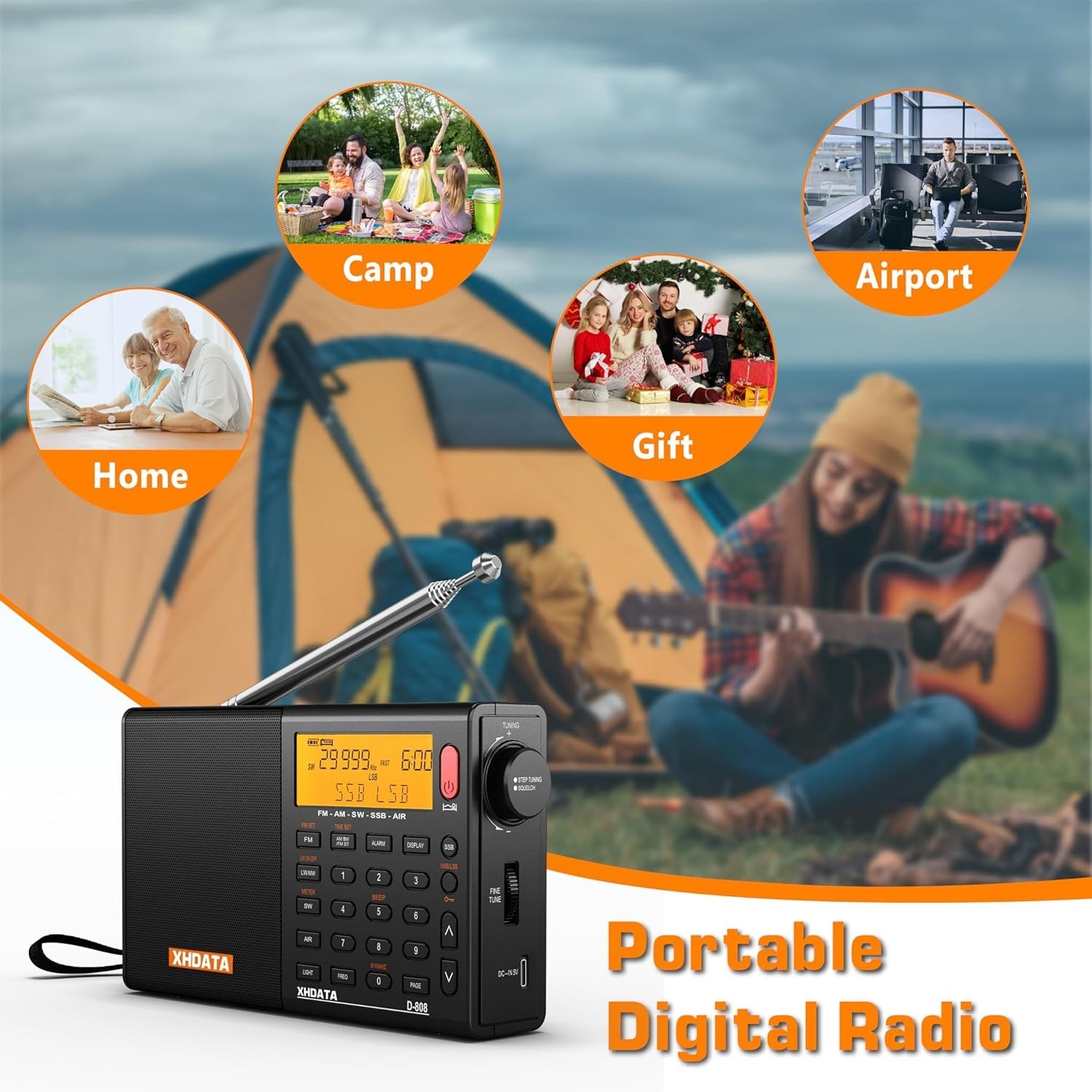 Portable Digital FM AM SW Radio SSB RDS Air Band Rechargeable Antenna