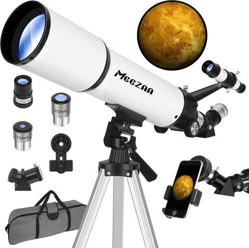 80mm 600mm Refractor Telescope with Tripod & Phone Adapter White