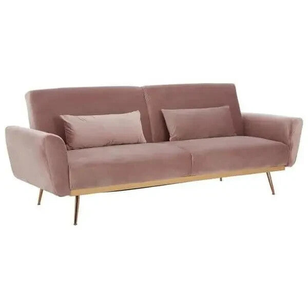 Pink Velvet Sofa Bed Modern 3 Seater Gold Legs Flared Arm Stylish Couch