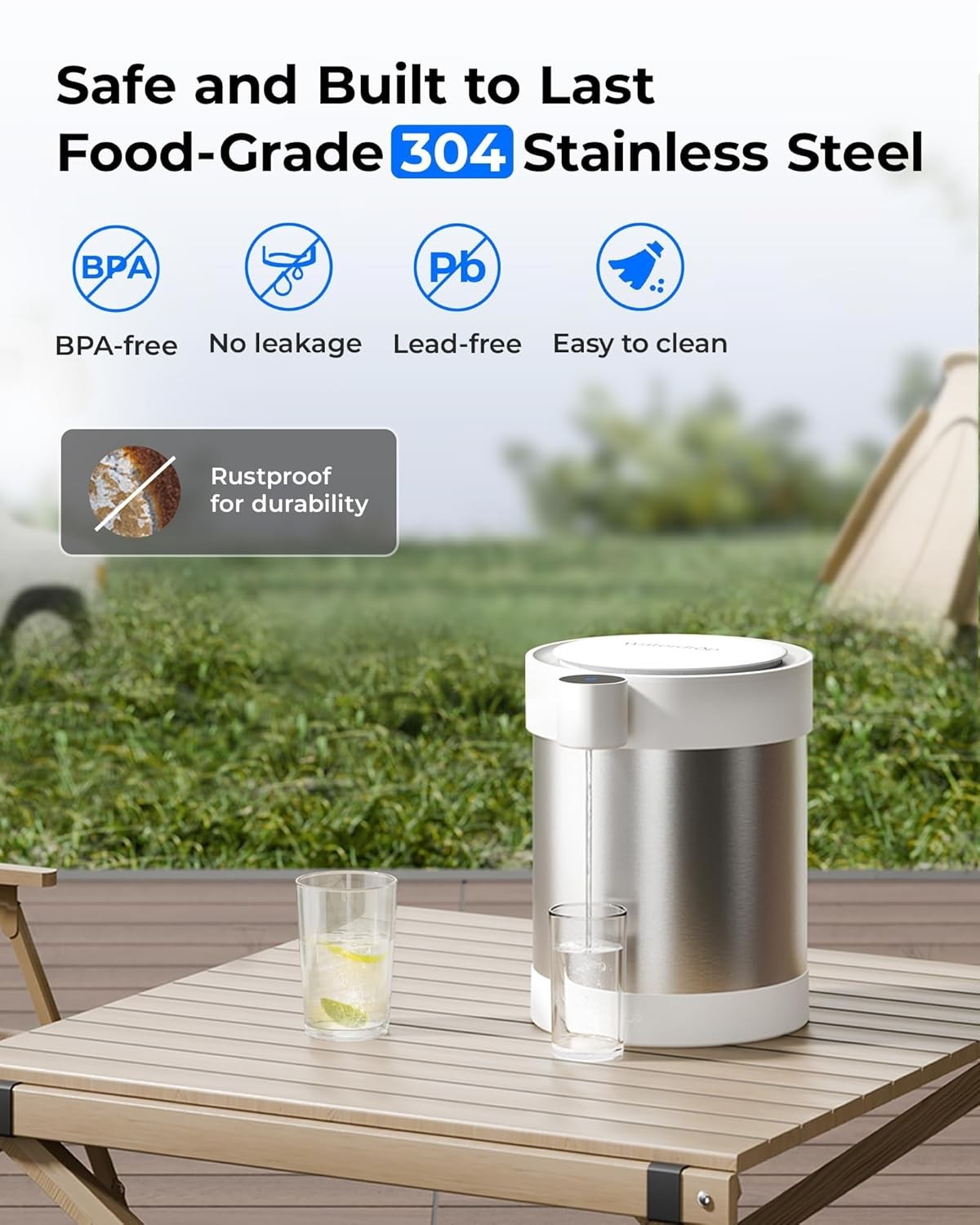 Electric Water Filter Dispenser Stainless Steel 5.3L Rechargeable Countertop