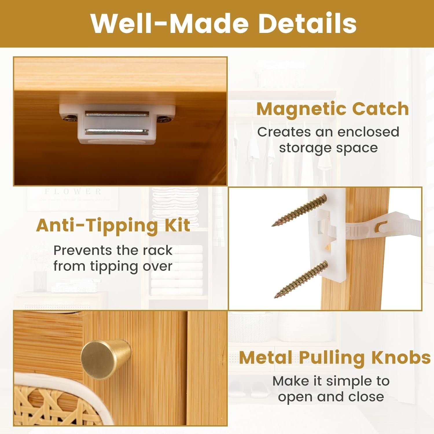 Bamboo Clothes Rack with Drawers & Rattan Shelving Unit