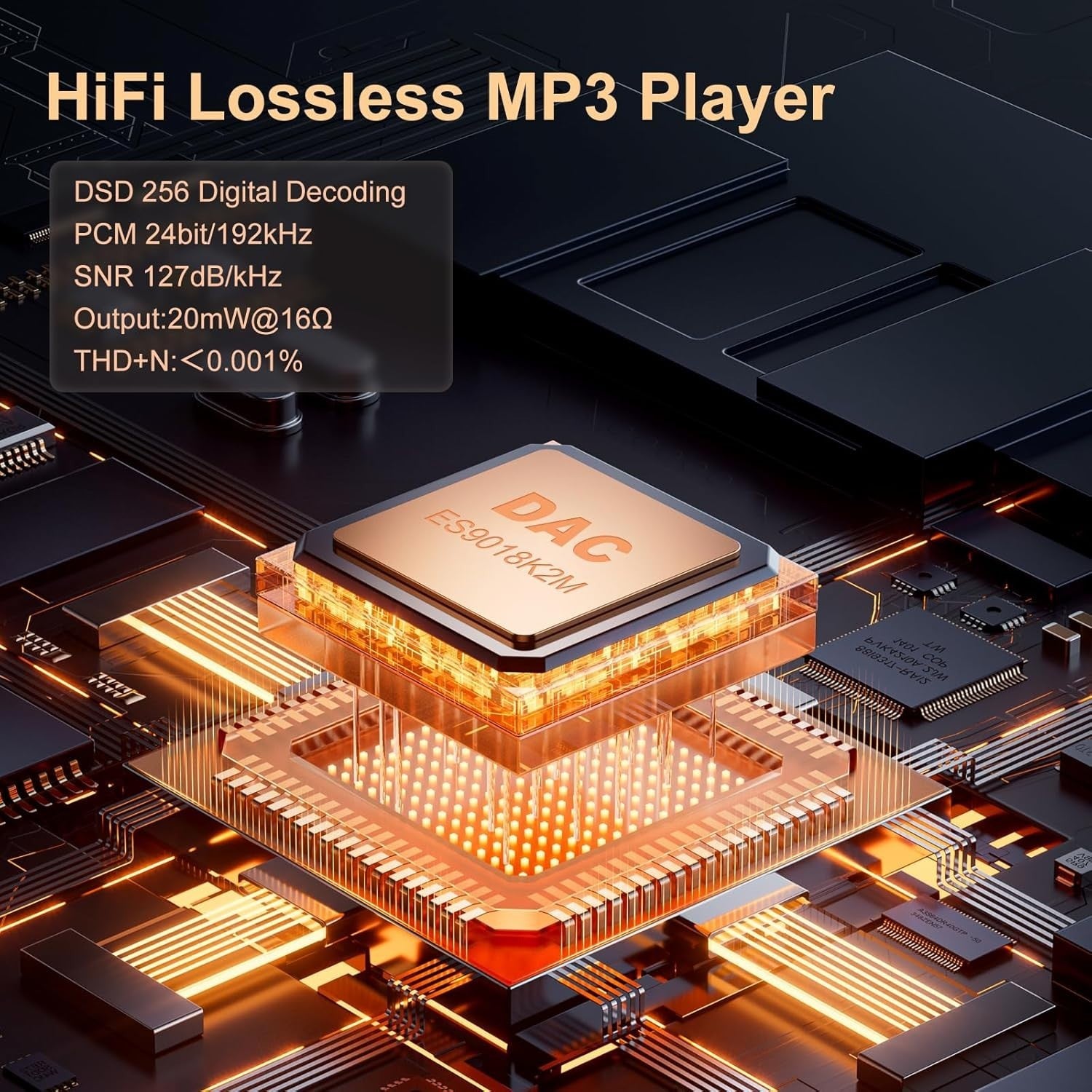 HiFi MP3 Player Bluetooth 5.3 DAC Lossless Audio 64GB Touchscreen Black