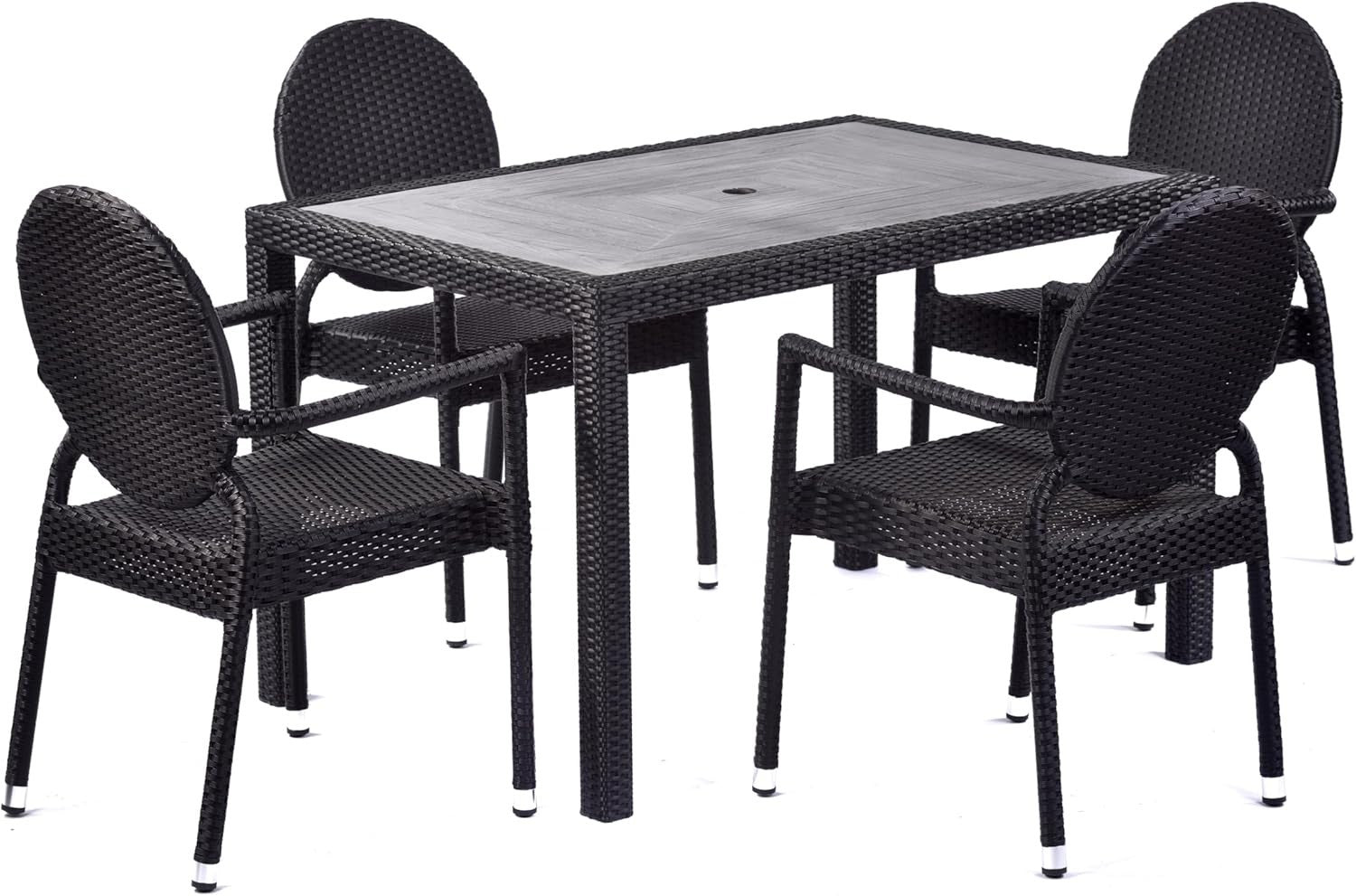 Black Rattan Armchair Stackable Round Back Garden Patio Dining Chair