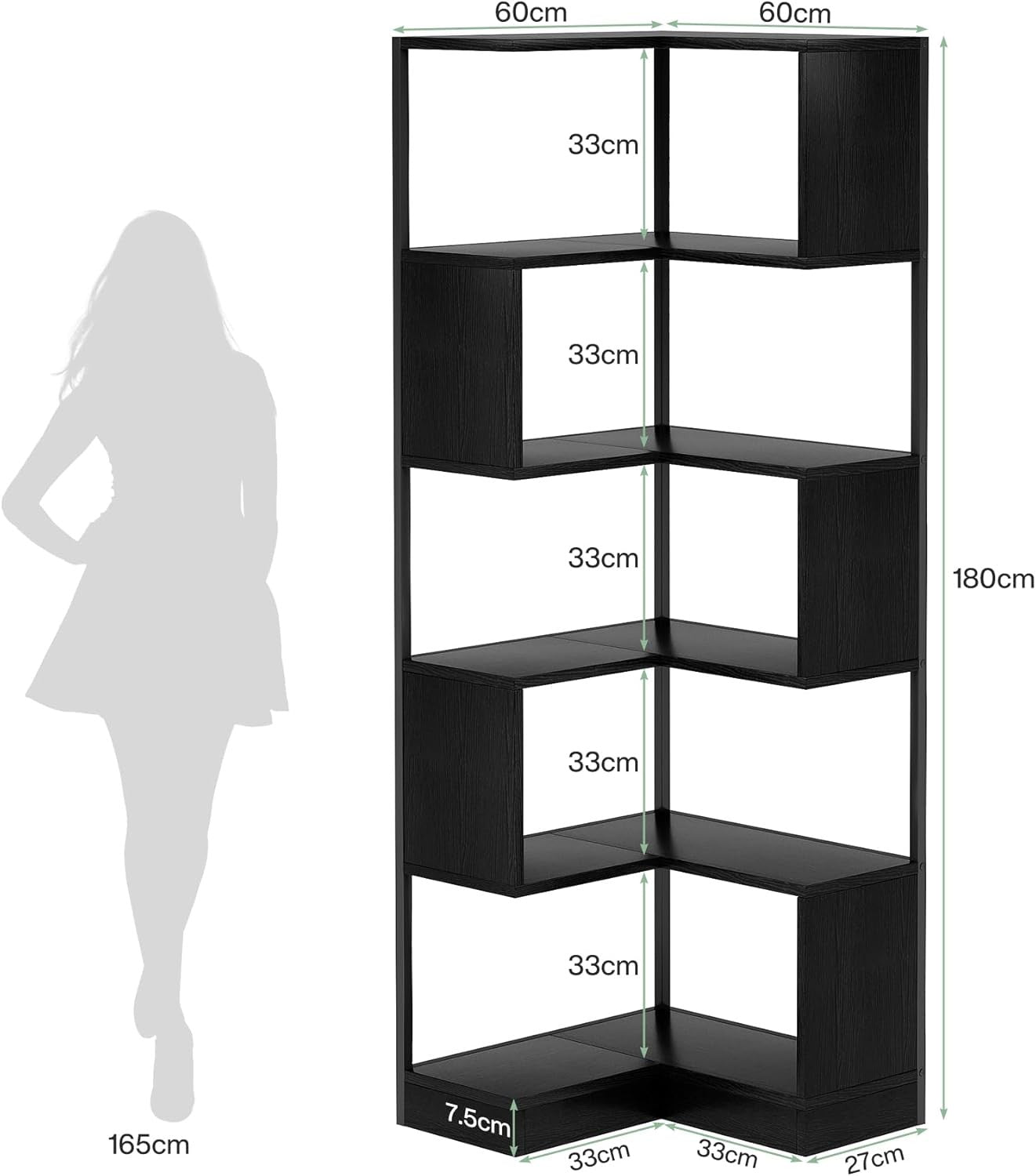 Tall 6-Tier Corner Bookshelf | 180cm Space-Saving Metal & Wood Display Storage U