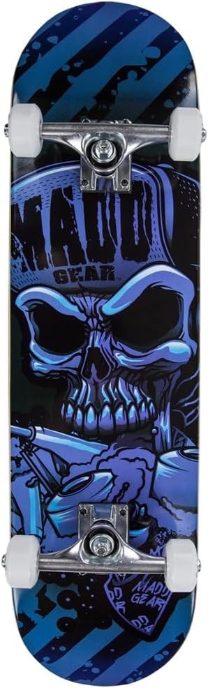 31" Beginner Skateboard Complete Maple Deck Youth Trick Board Blue Skull