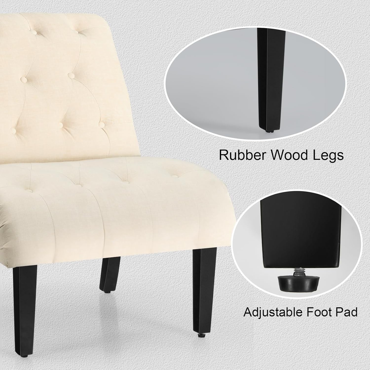 Modern Accent Chair Linen Lounge Tub Chair Button Tufted Beige
