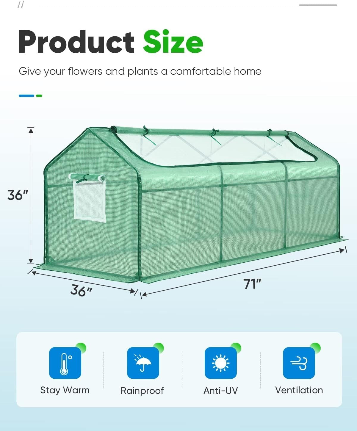 Portable Mini Greenhouse 241x91x91cm PE Cover with Mesh Windows & Zipper Door