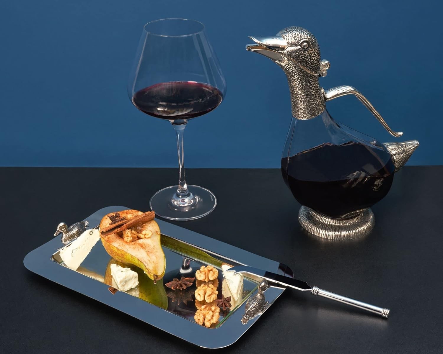 Luxury Silver Duck Wine Decanter 750ml Glass Carafe Elegant Gift Display