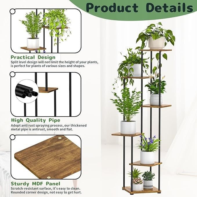 6 Tier Tall Metal & Wood Corner Plant Stand Indoor Display Shelf Rack