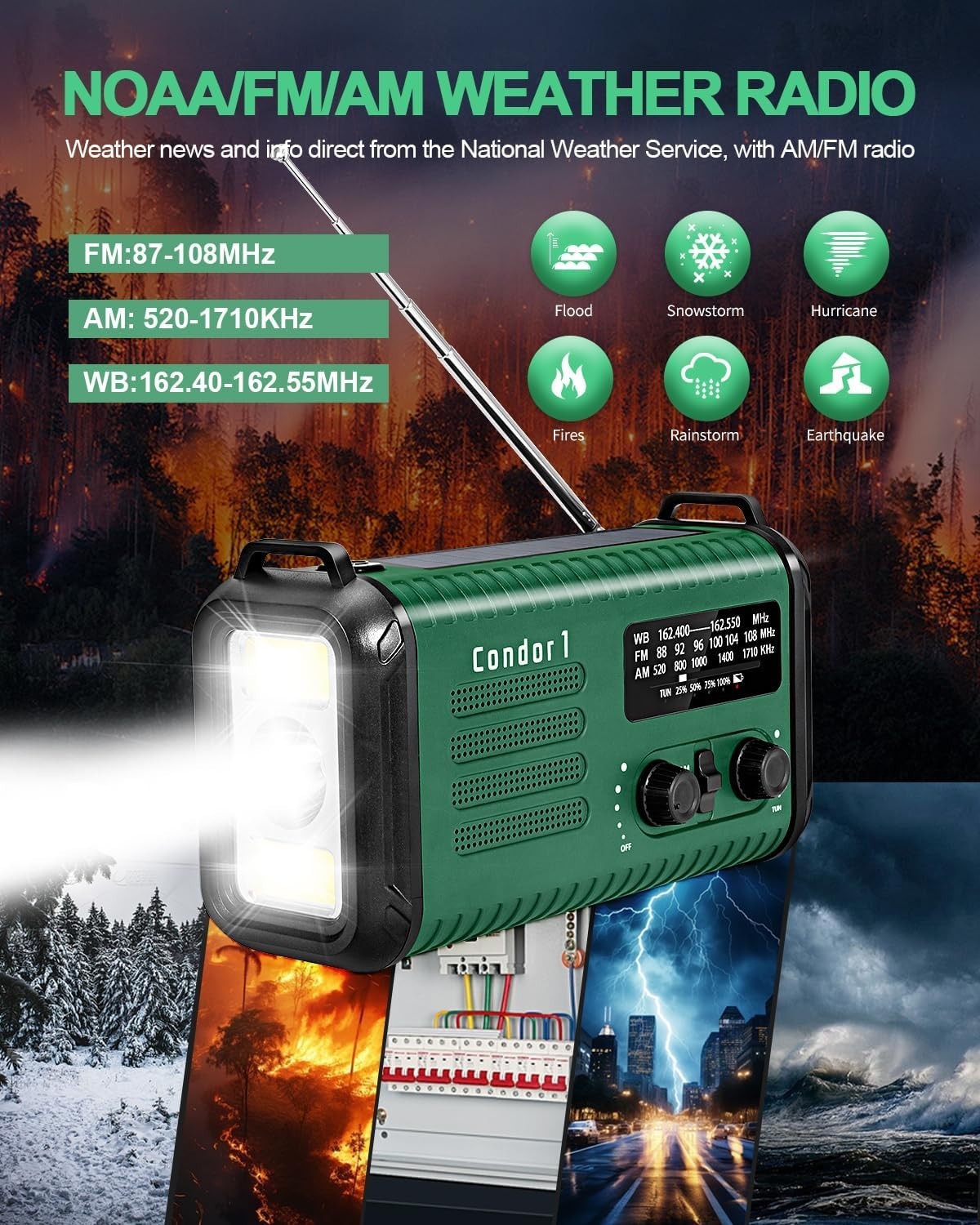 Wind Up Solar Emergency Radio with 20000mAh Battery, AM/FM & Flashlight
