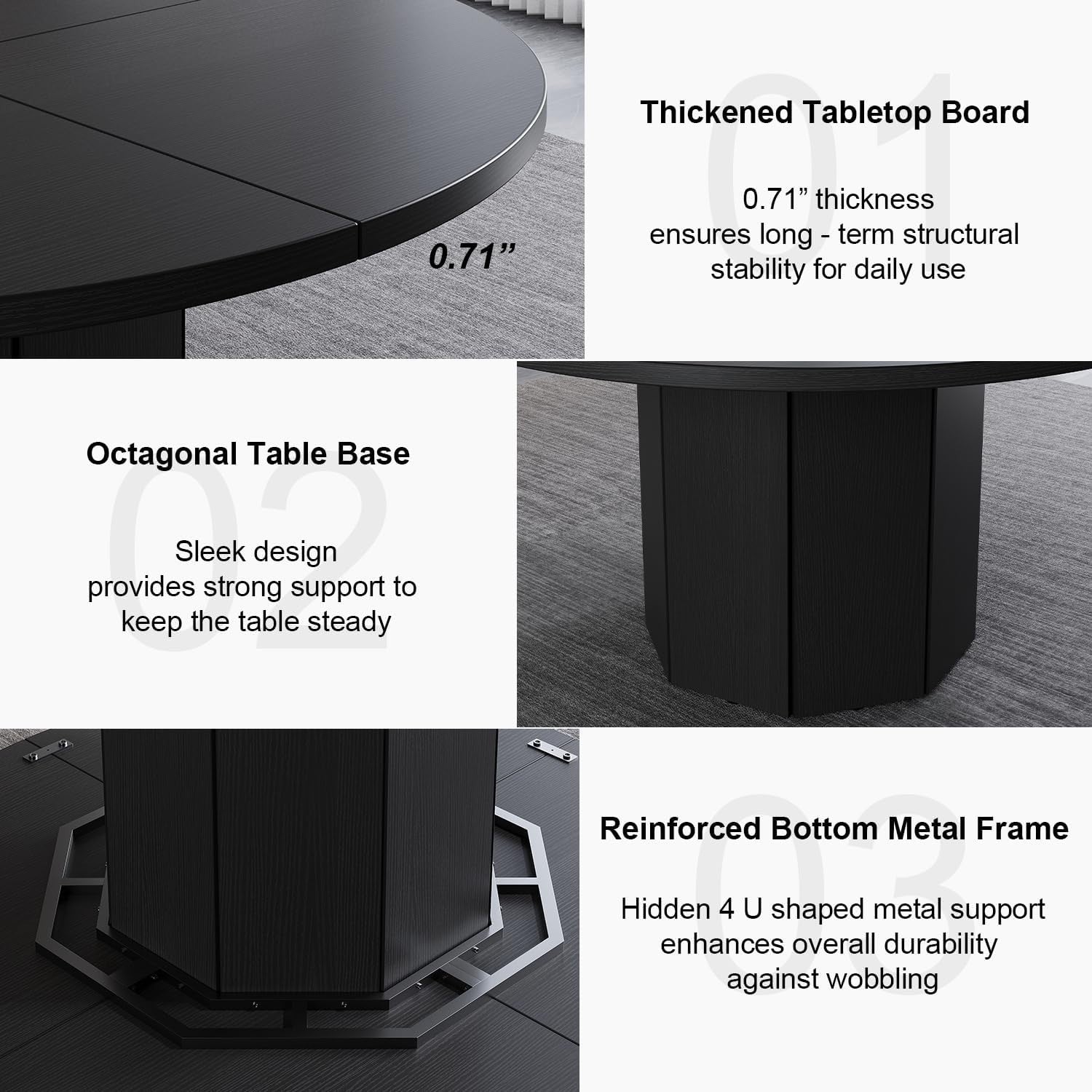 Black Oak Marble Dining Table 4-6 Seater Modern Kitchen 120cm