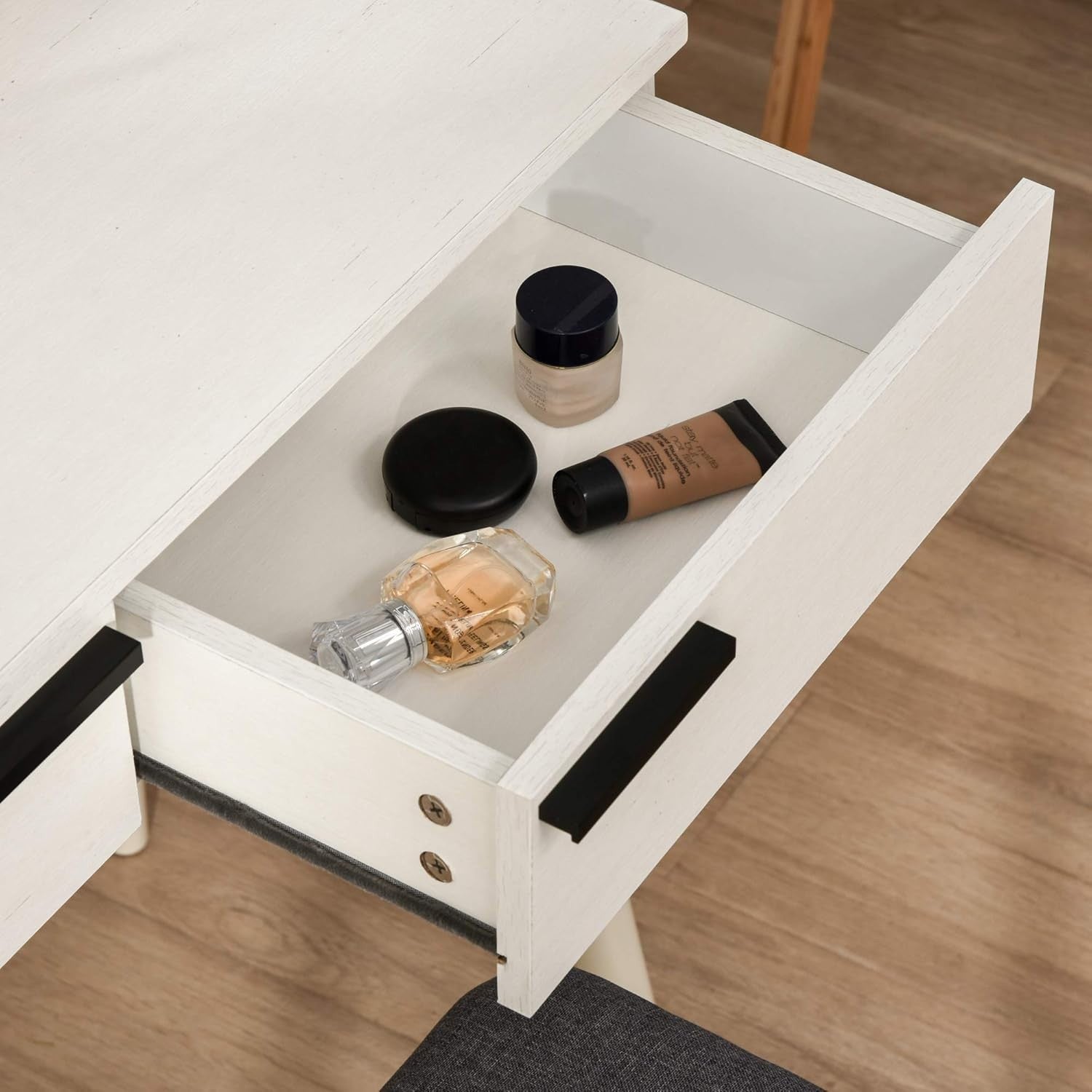 White Dressing Table Stool Set Mirror Drawers Makeup Vanity Desk Bedroom