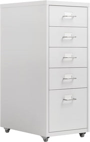 5 Drawer Metal File Cabinet with Wheels, Under Desk Office Storage, Rolling