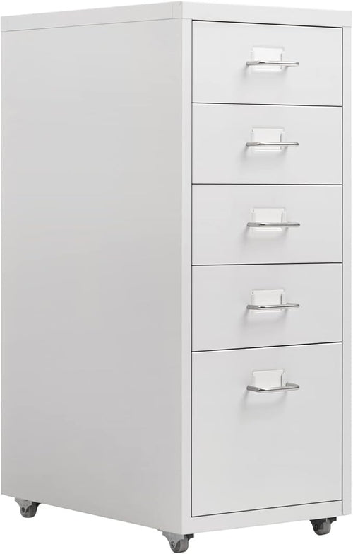 5 Drawer Metal File Cabinet with Wheels, Under Desk Office Storage, Rolling
