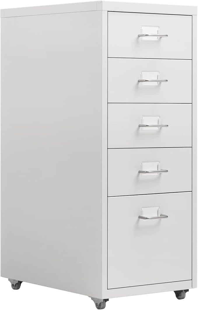5 Drawer Metal File Cabinet with Wheels, Under Desk Office Storage, Rolling