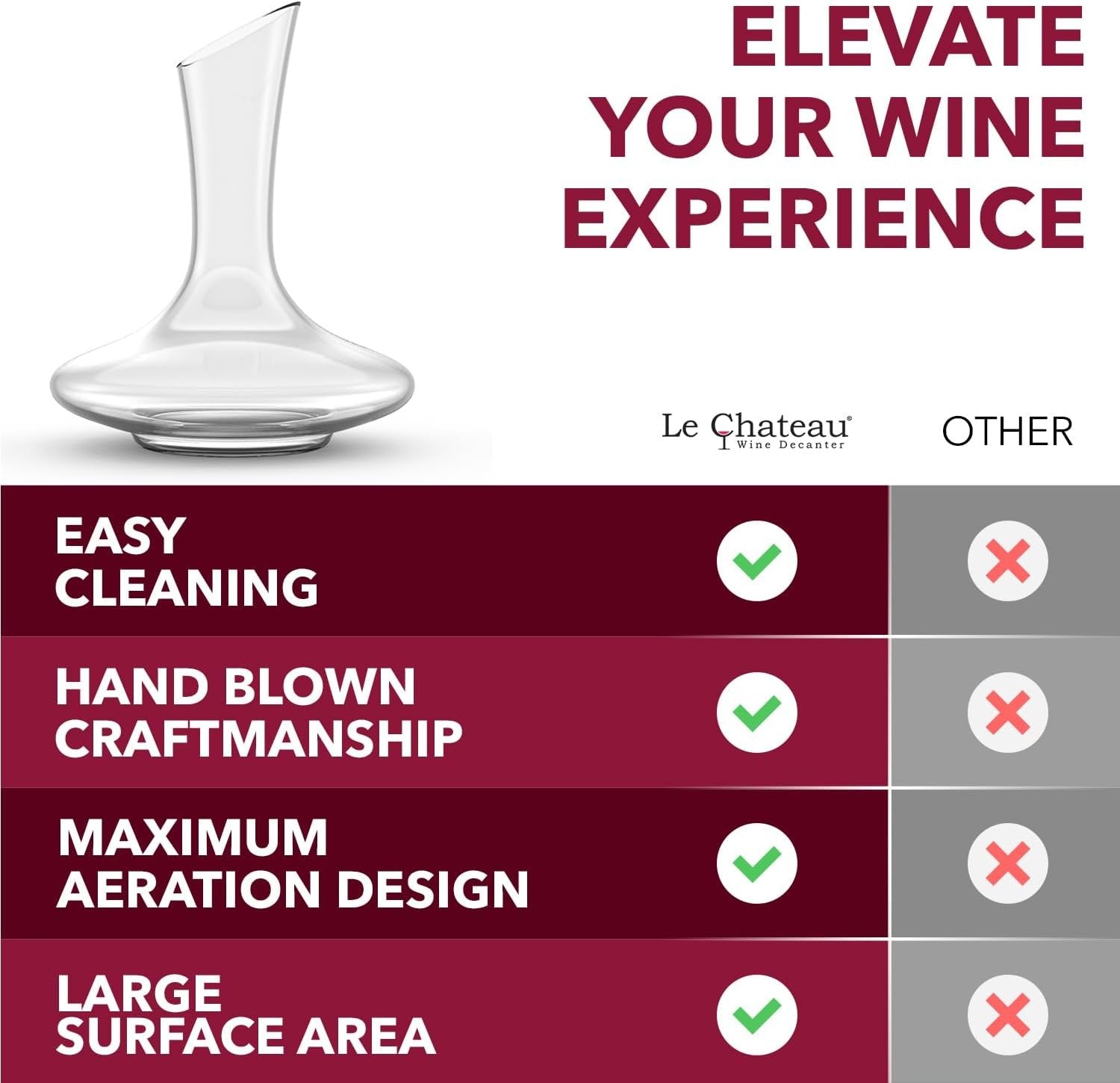 750ml Crystal Wine Decanter with Aerator Hand-Blown Lead-Free Glass Gift