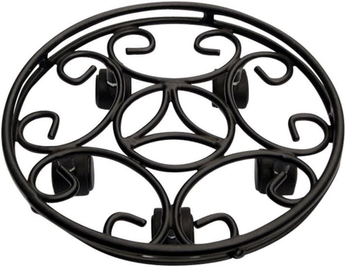 Set of 2 Heavy Duty 14" Metal Plant Pot Caddy with Wheels Black Outdoor Stand