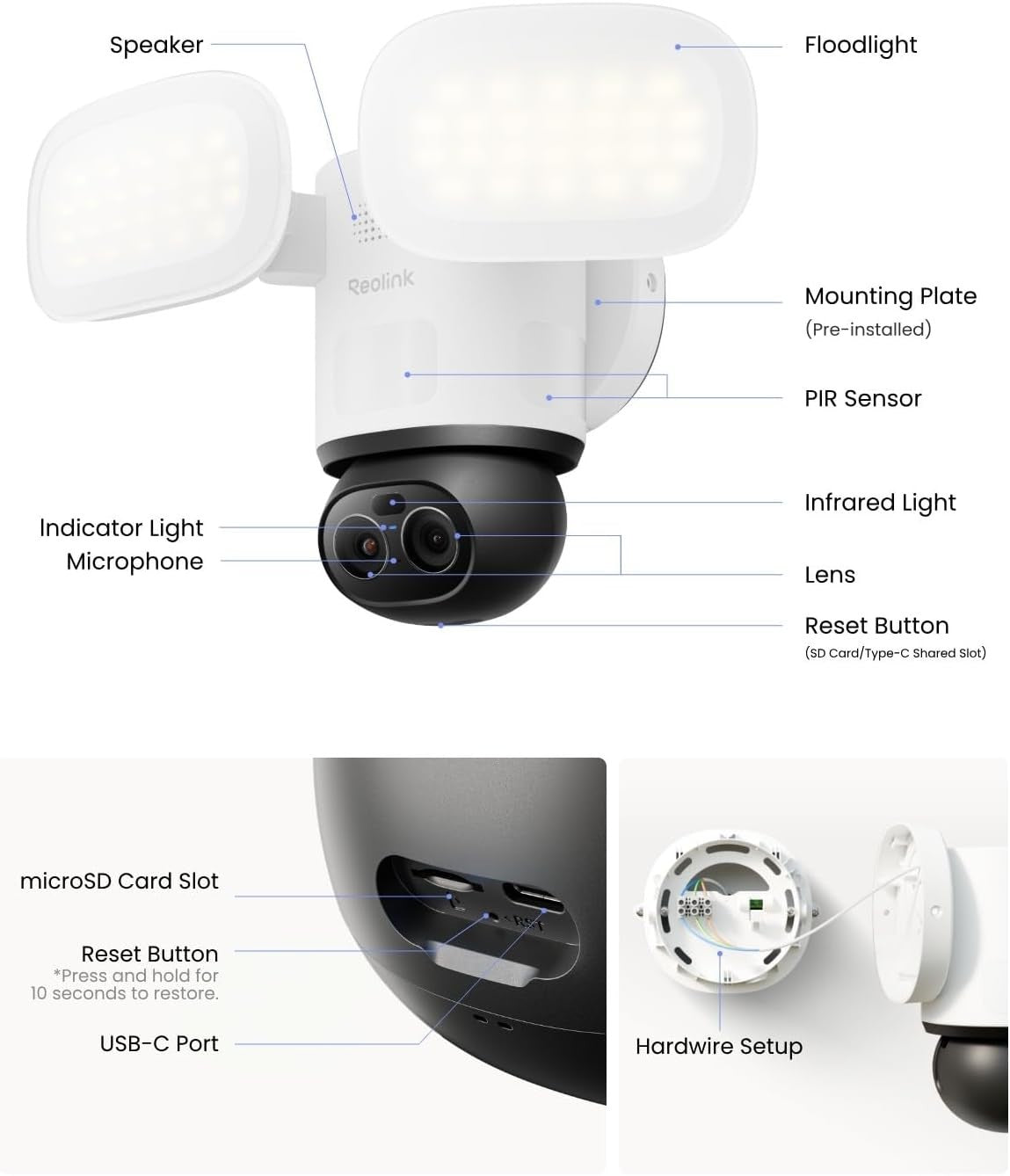 4K PTZ Floodlight Security Camera WiFi 6 Auto Tracking 360° AI Zoom