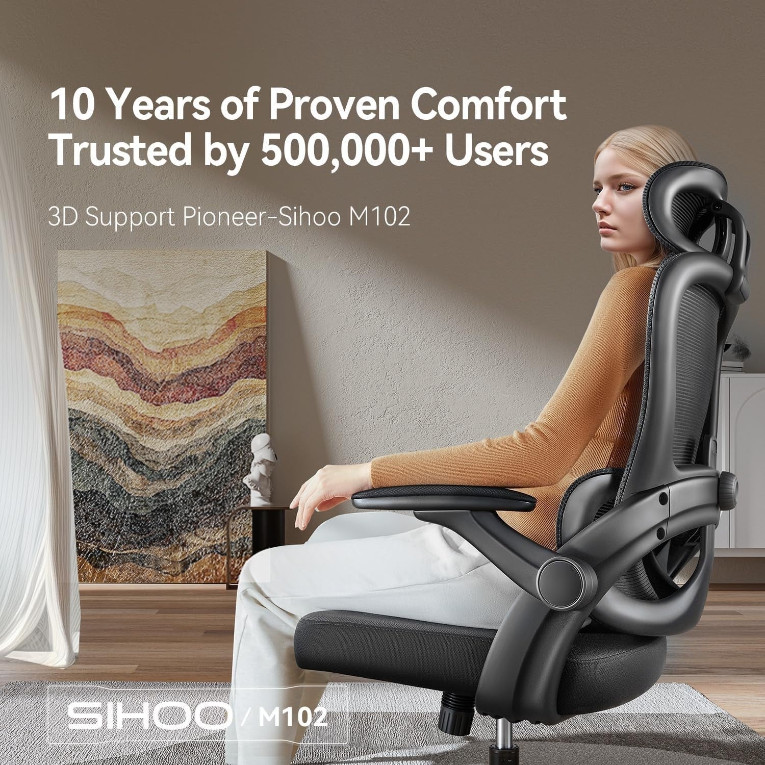Oversized Ergonomic Office Chair Tall People Adjustable Mesh Lumbar Flip-Up Arms
