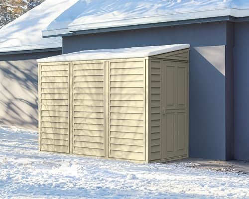 4x8ft Vinyl Garden Shed Metal Roof Lockable Maintenance-Free Ivory