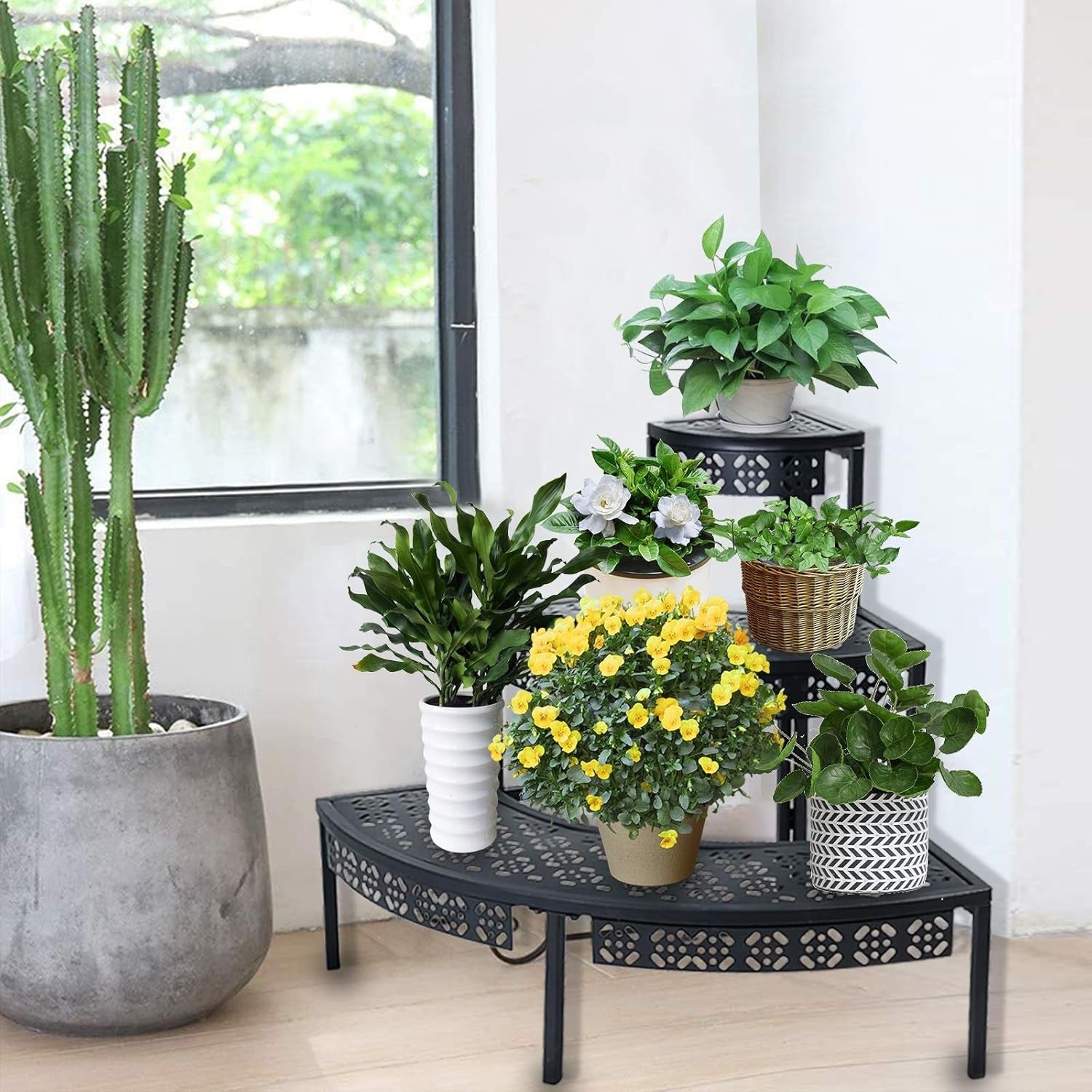 3 Tier Black Metal Plant Stand Indoor Outdoor Corner Flower Pot Display Rack