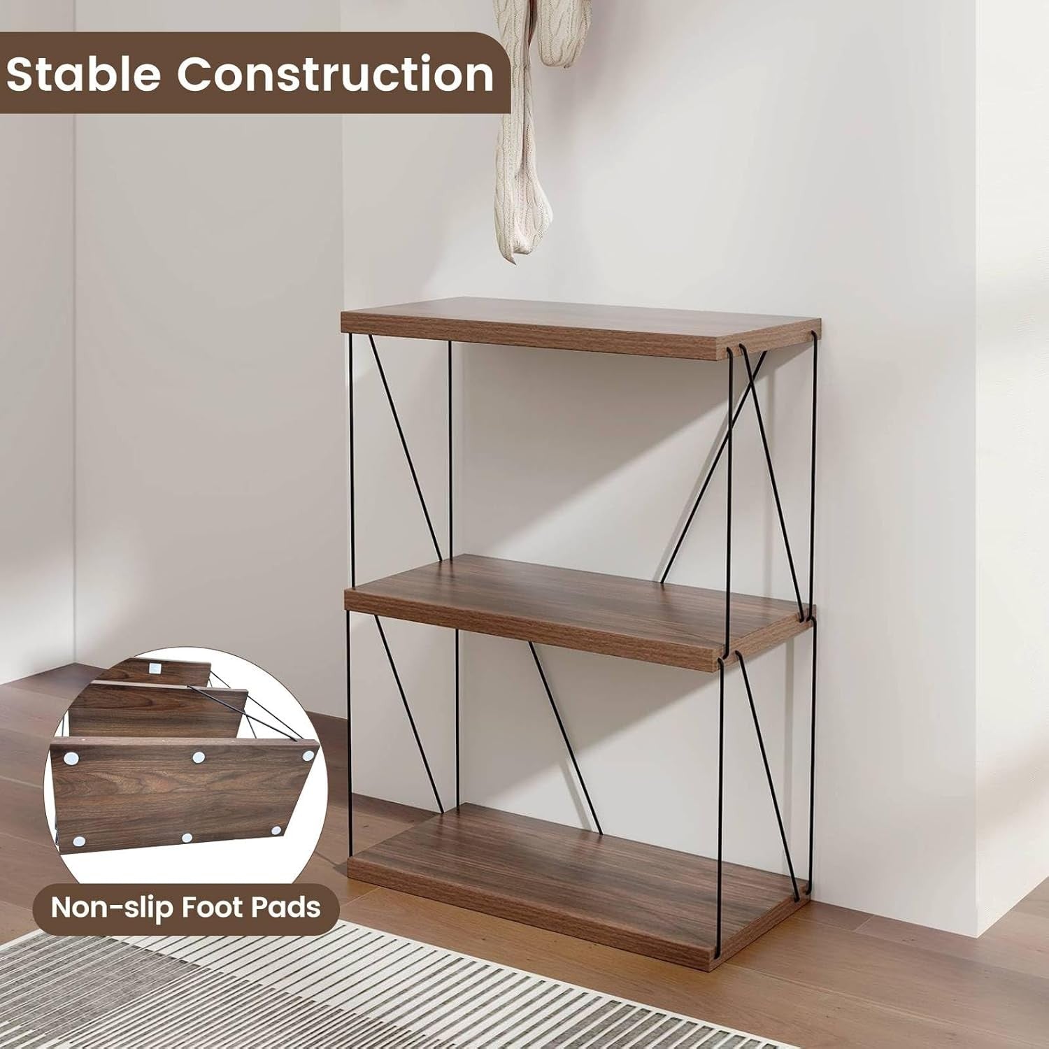 3-Tier Industrial Bookshelf Rustic Wood & Metal Display Storage Unit for Home