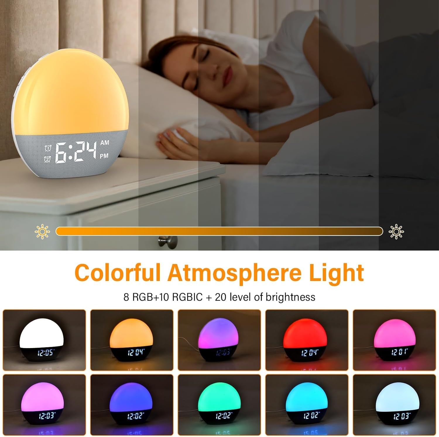 Sunrise Wake Up Light Alarm Clock Dual Alarm Sleep Sounds Bedside Lamp