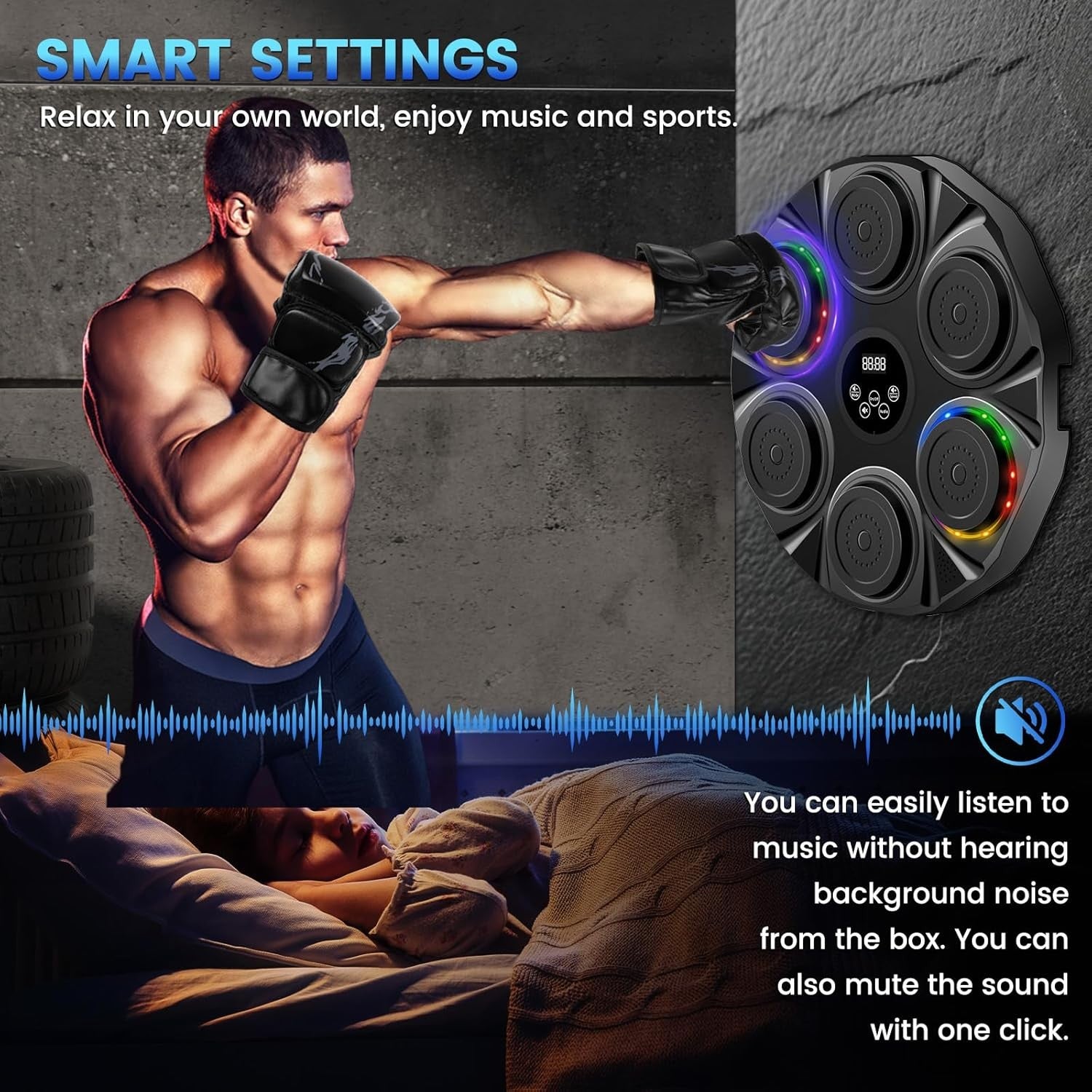 Music Boxing Machine LED Punch Pad Bluetooth Wall Mounted Home Fitness