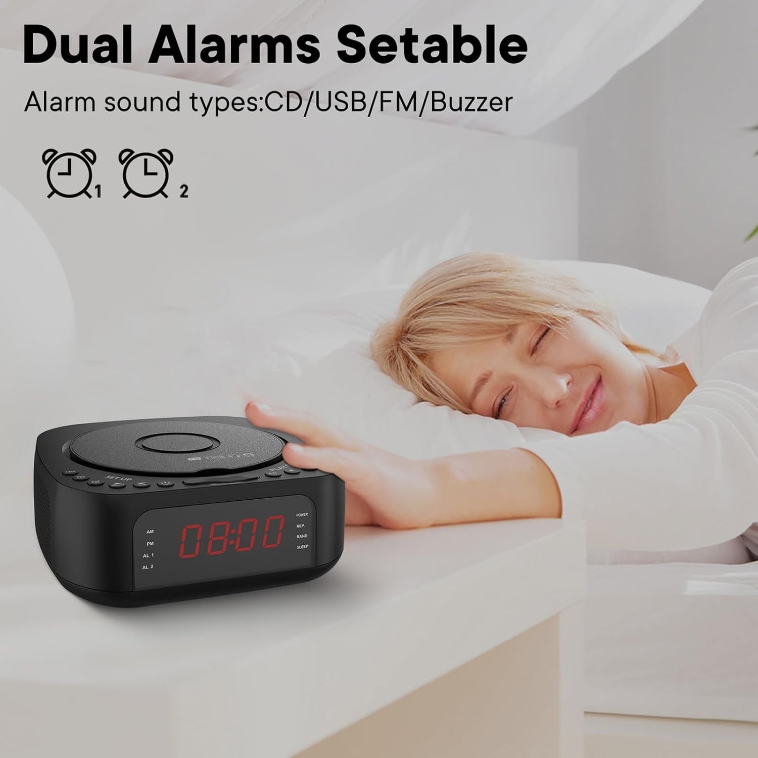 CD Player Alarm Clock with Remote Portable Sleep Timer LED Display Loud Alarm
