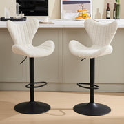 Oatmeal Wing-Back Bar Stools Set of 2 | Chenille Seat, Swivel & Adjustable