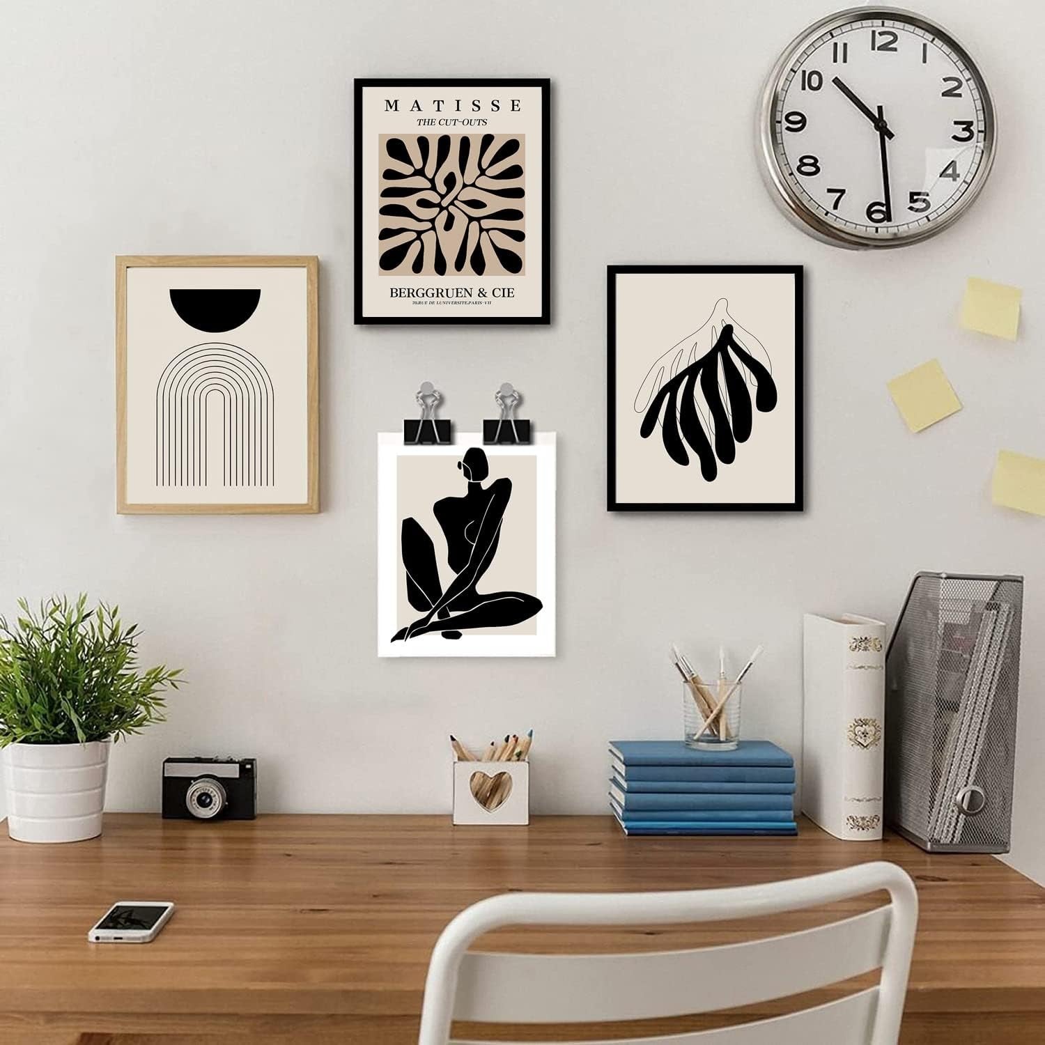 Boho Wall Art Set of 6 Black White 8x10 Abstract Prints