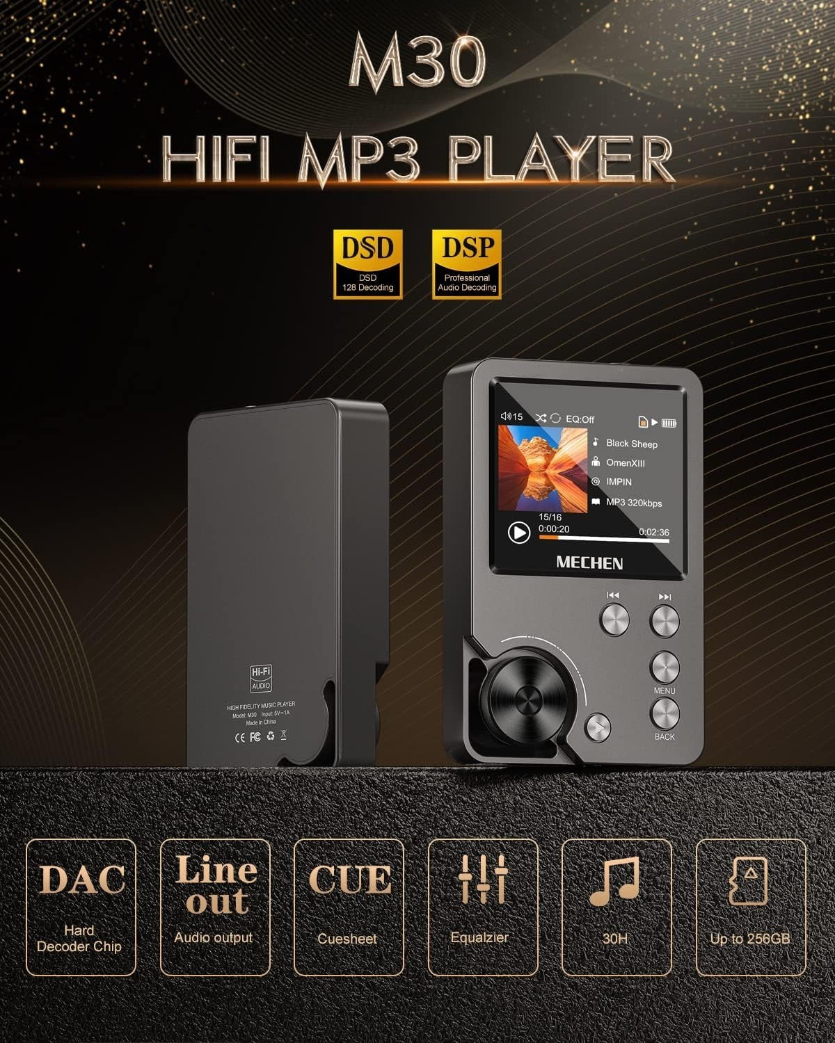 HiFi Lossless Audio Player 64GB DSD DAC Portable MP3 Music Player 256GB Max
