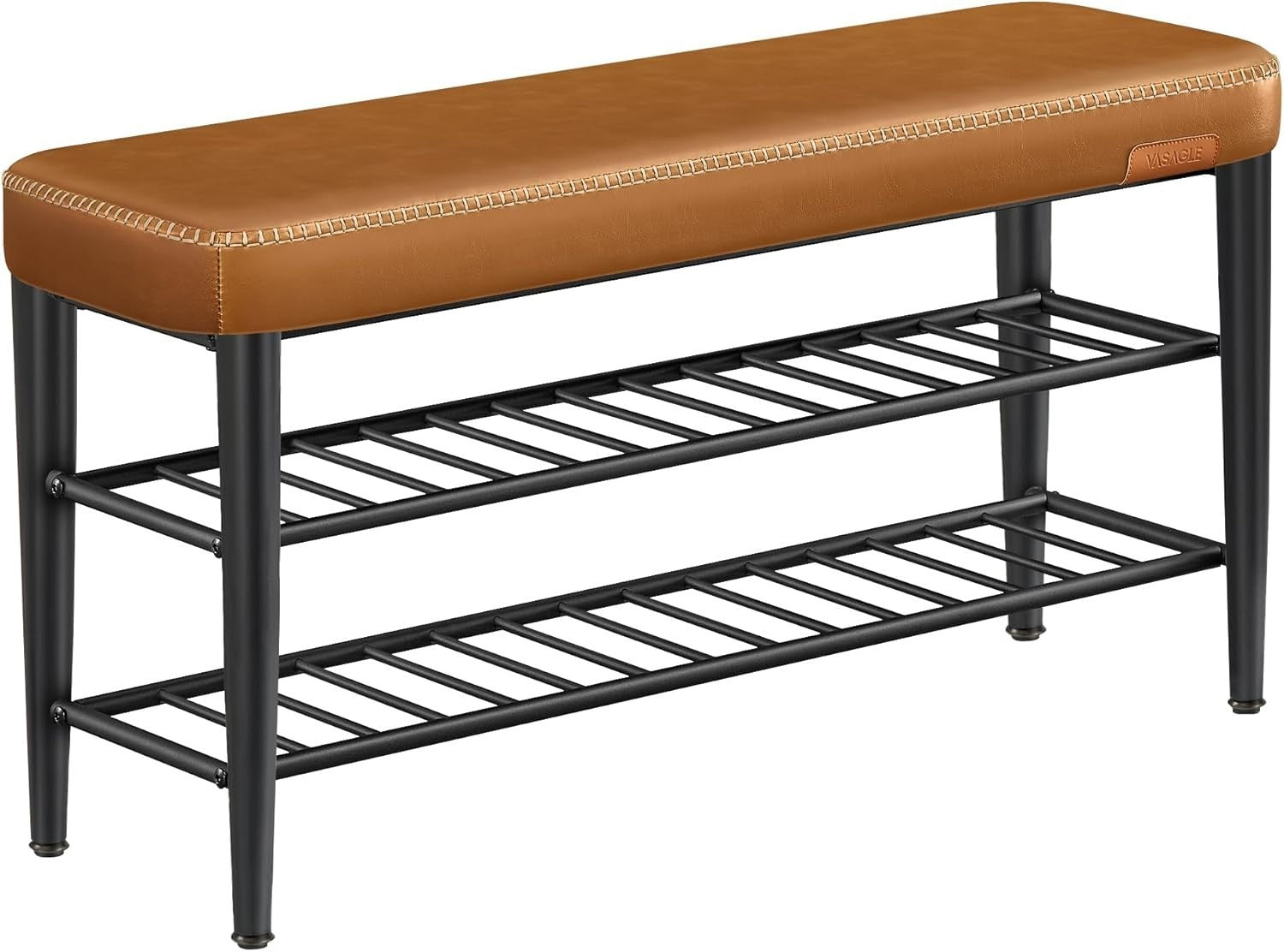 Mid Century Shoe Bench Storage Seat 3 Tier Rack Faux Leather 135kg Load 100cm