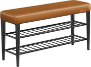 Mid Century Shoe Bench Storage Seat 3 Tier Rack Faux Leather 135kg Load 100cm