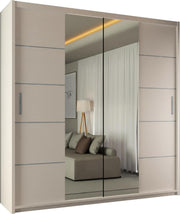 White Sliding Wardrobe 203cm Mirror Doors Modern Bedroom Storage Unit